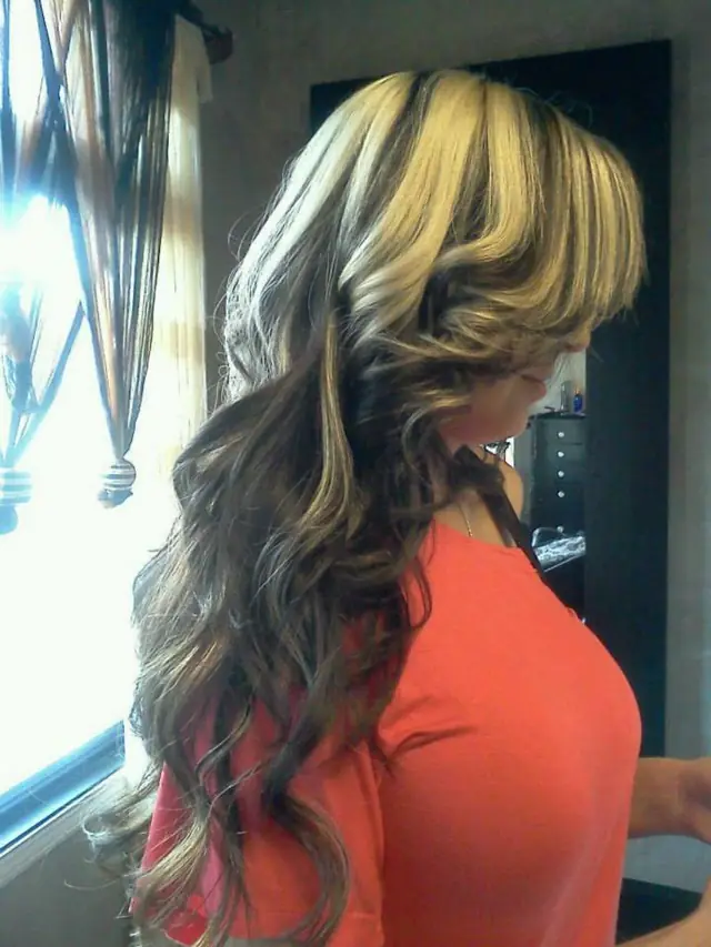 Long chunky blonde on dark curls